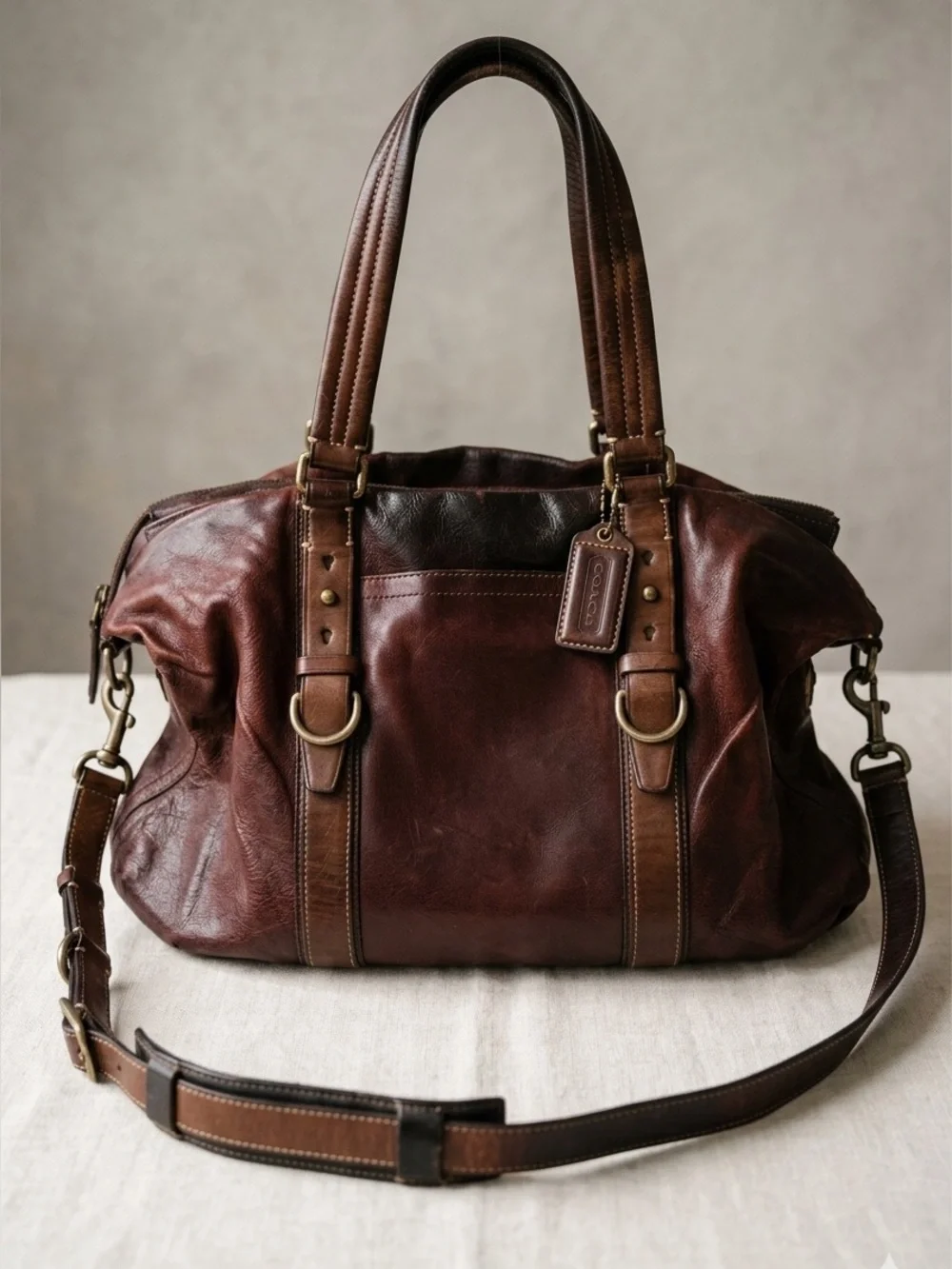 Coach Harrison East West Distressed Leather Satchel Messenger Crossbody Tote Bag